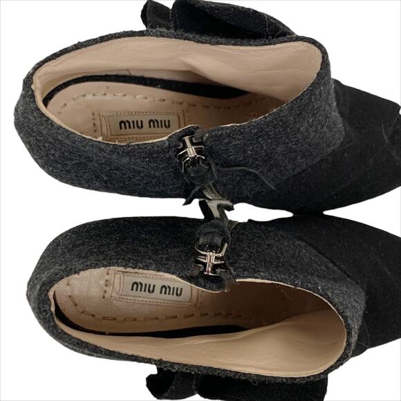 Miu Miu Dark Grey and Black Wool Open Toe Ankle Boots Booties Size 37 US 7 - Picture 8 of 10